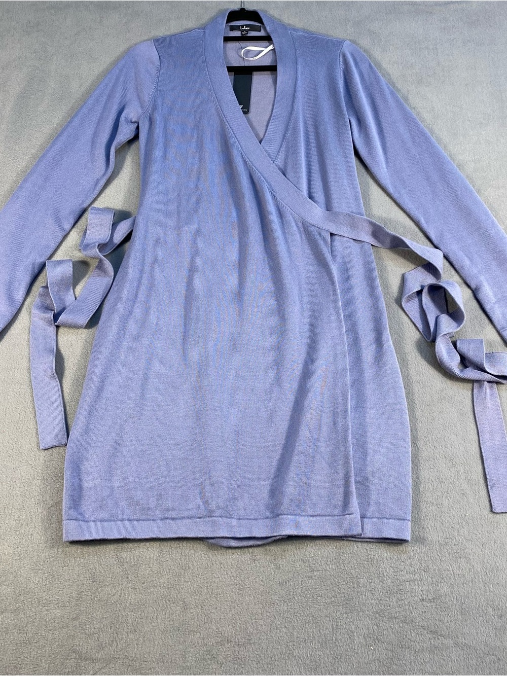 Lulus women’s blue long sleeve Wrap Sweater dress, tie at waist, size S